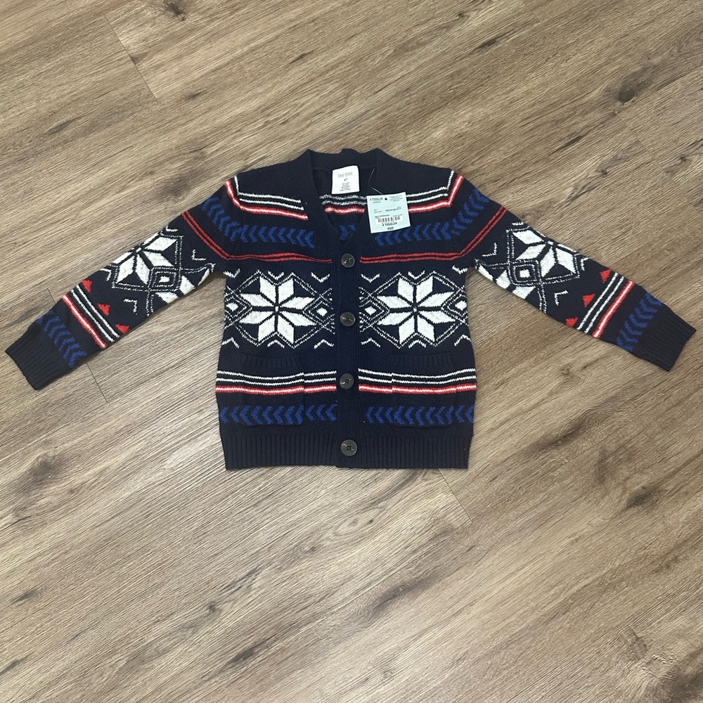 Okie Dokie Navy and Red Snowflake Cardigan